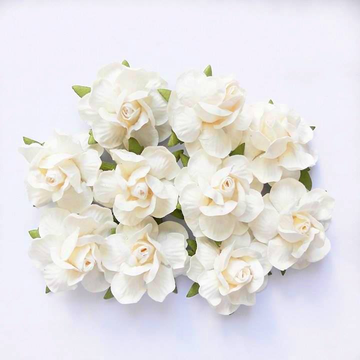 Ivory 40mm mulberry paper wild rose flowers with flexible wire stems