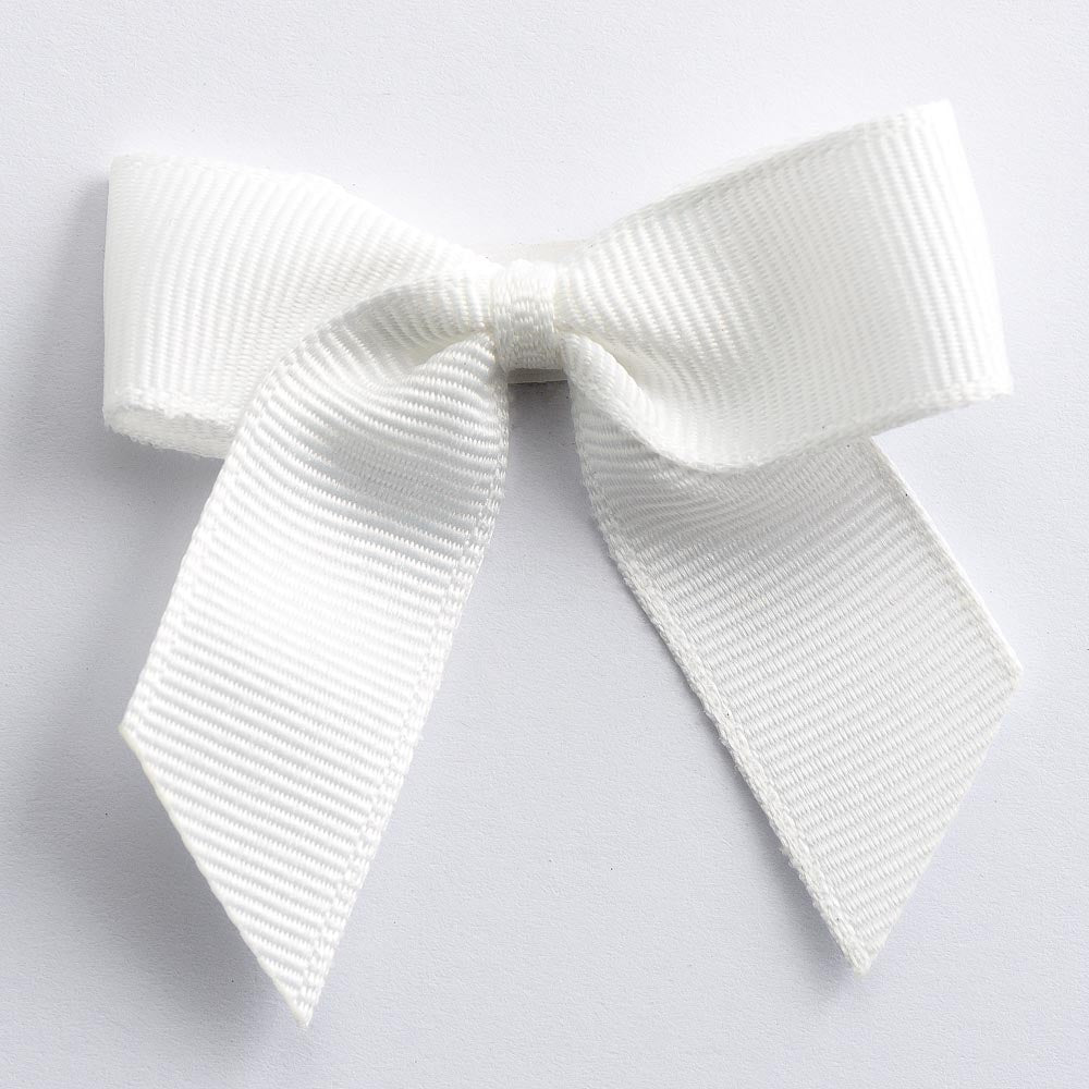 Ivory 5cm self-adhesive grosgrain ribbon bow on a white background
