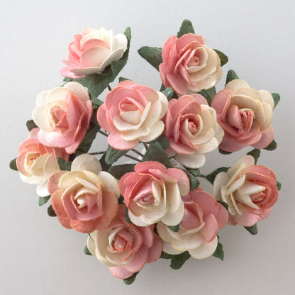Ivory & Peach 15mm wired paper tea roses