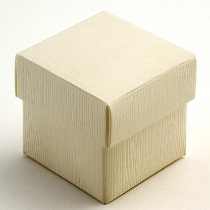 Ivory silk-finish square wedding favour box with separate lid