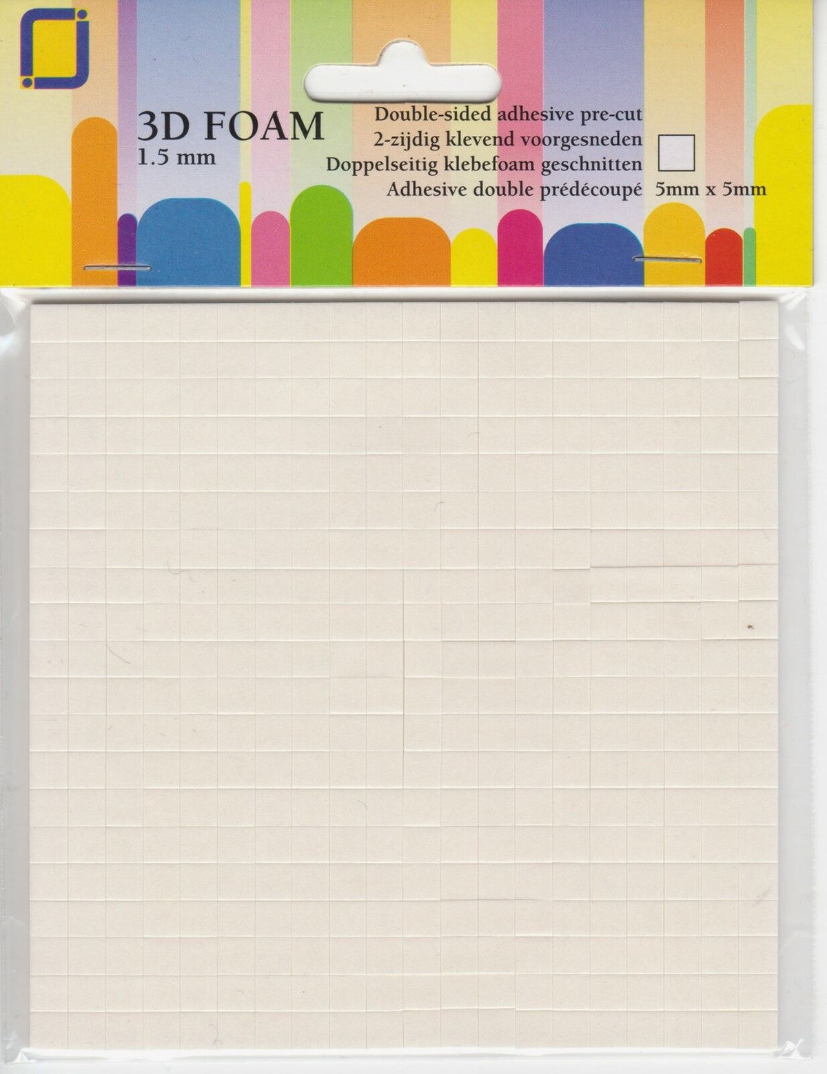JEJE white adhesive foam pads, 5mm x 5mm squares and 1.5mm deep, for card making