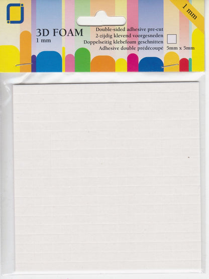 JEJE white adhesive foam pads, 5mm x 5mm squares and 1mm deep, for card making