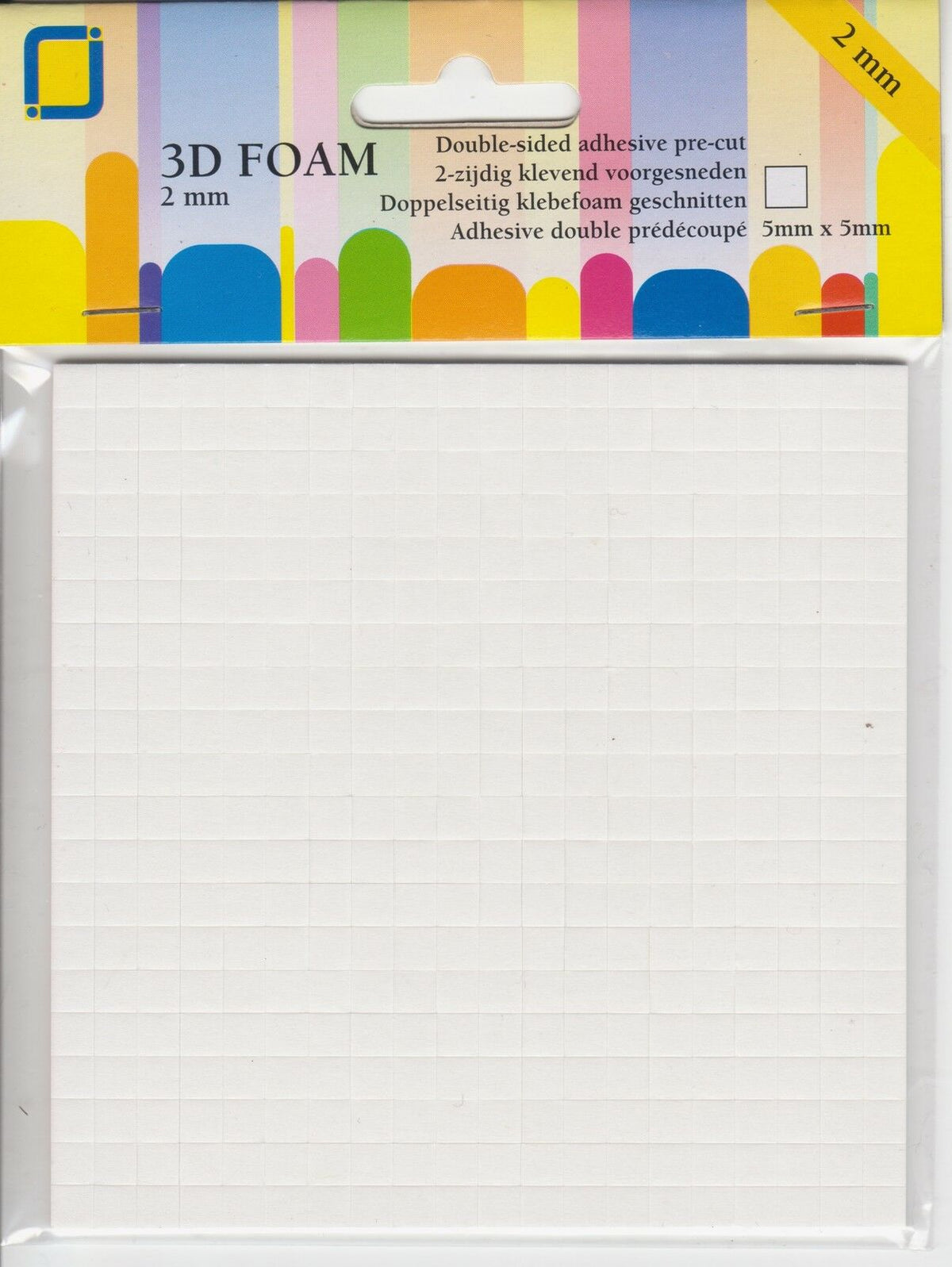 JEJE white adhesive foam pads, 5mm x 5mm squares and 2mm deep, for card making