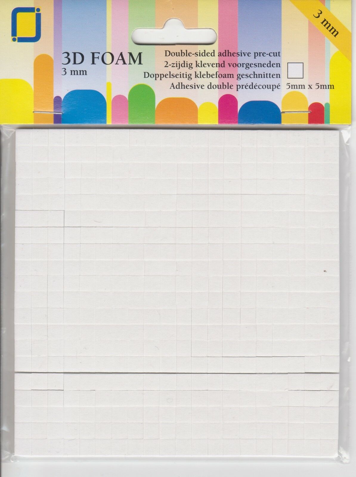 JEJE white adhesive foam pads, 5mm x 5mm squares and 3mm deep, for card making
