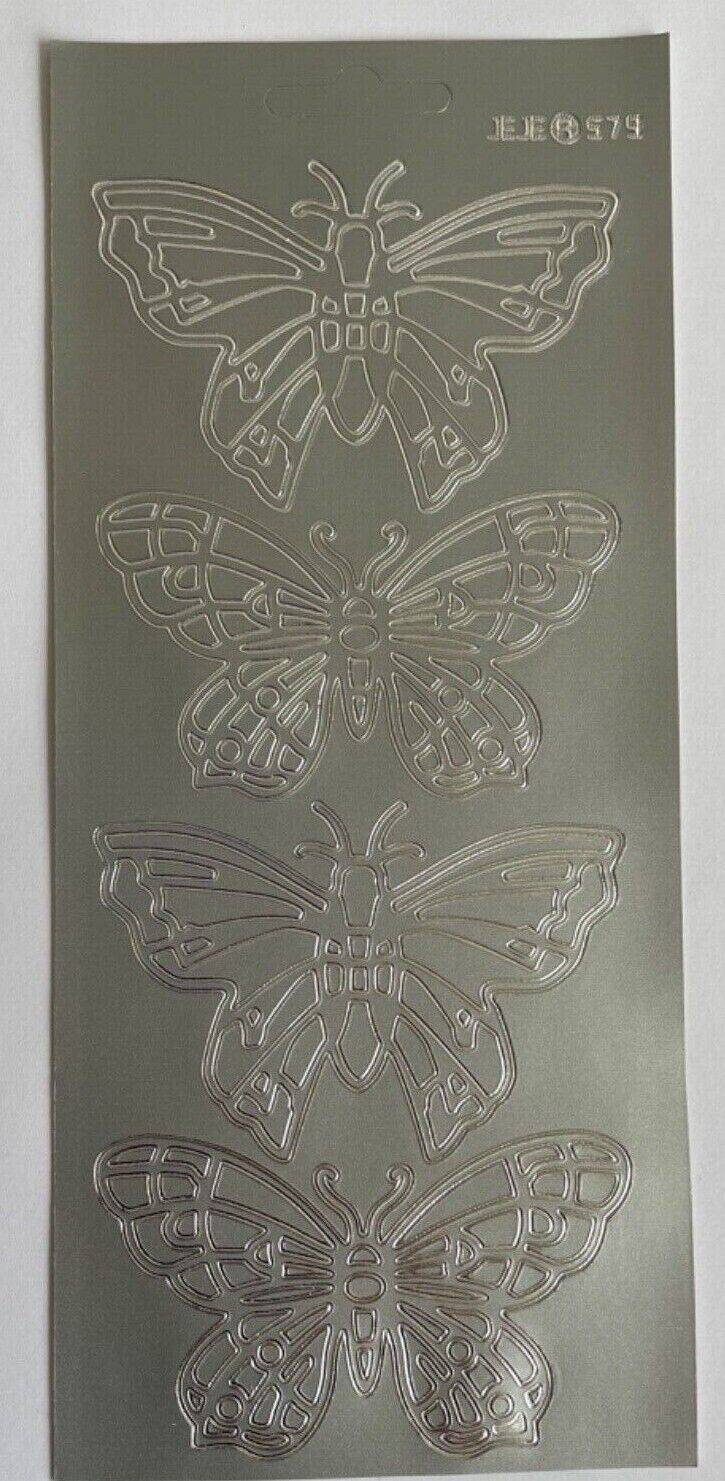 Large silver butterfly outline peel off stickers single sheet 