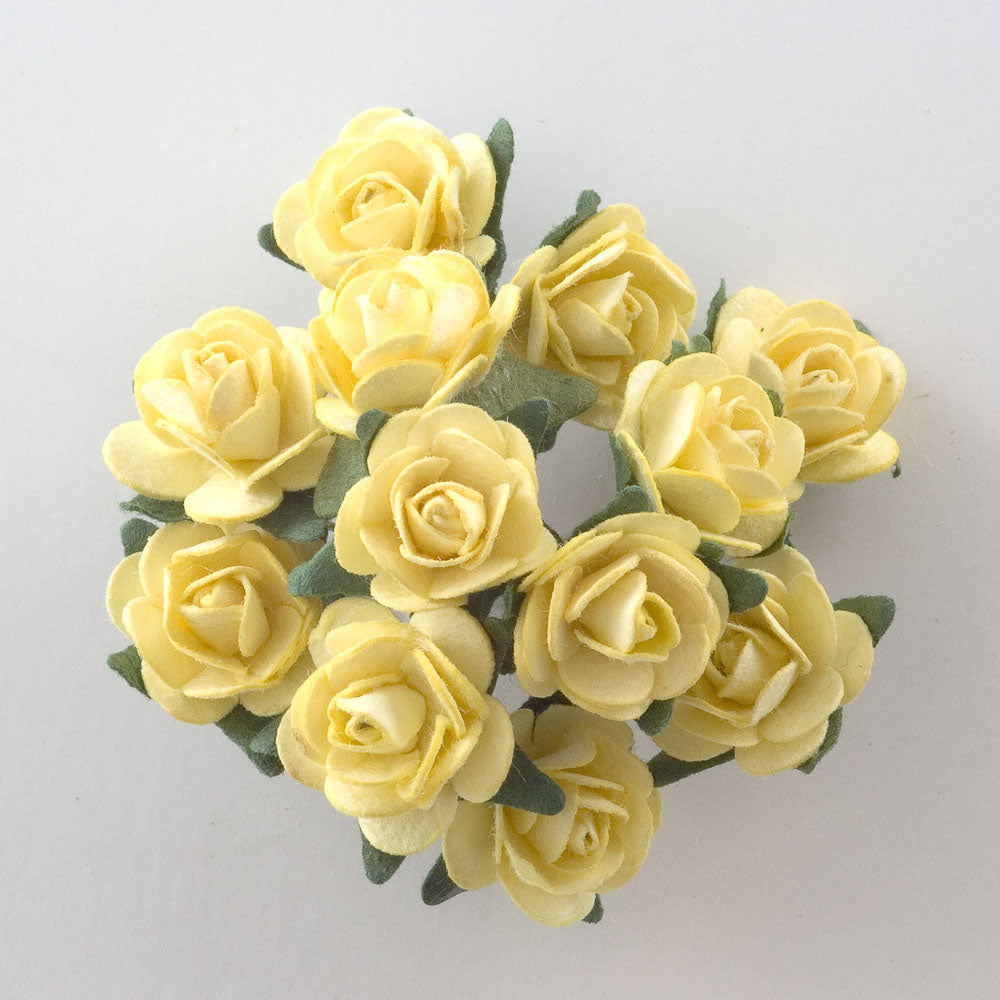 Lemon Yellow 15mm wired paper tea roses