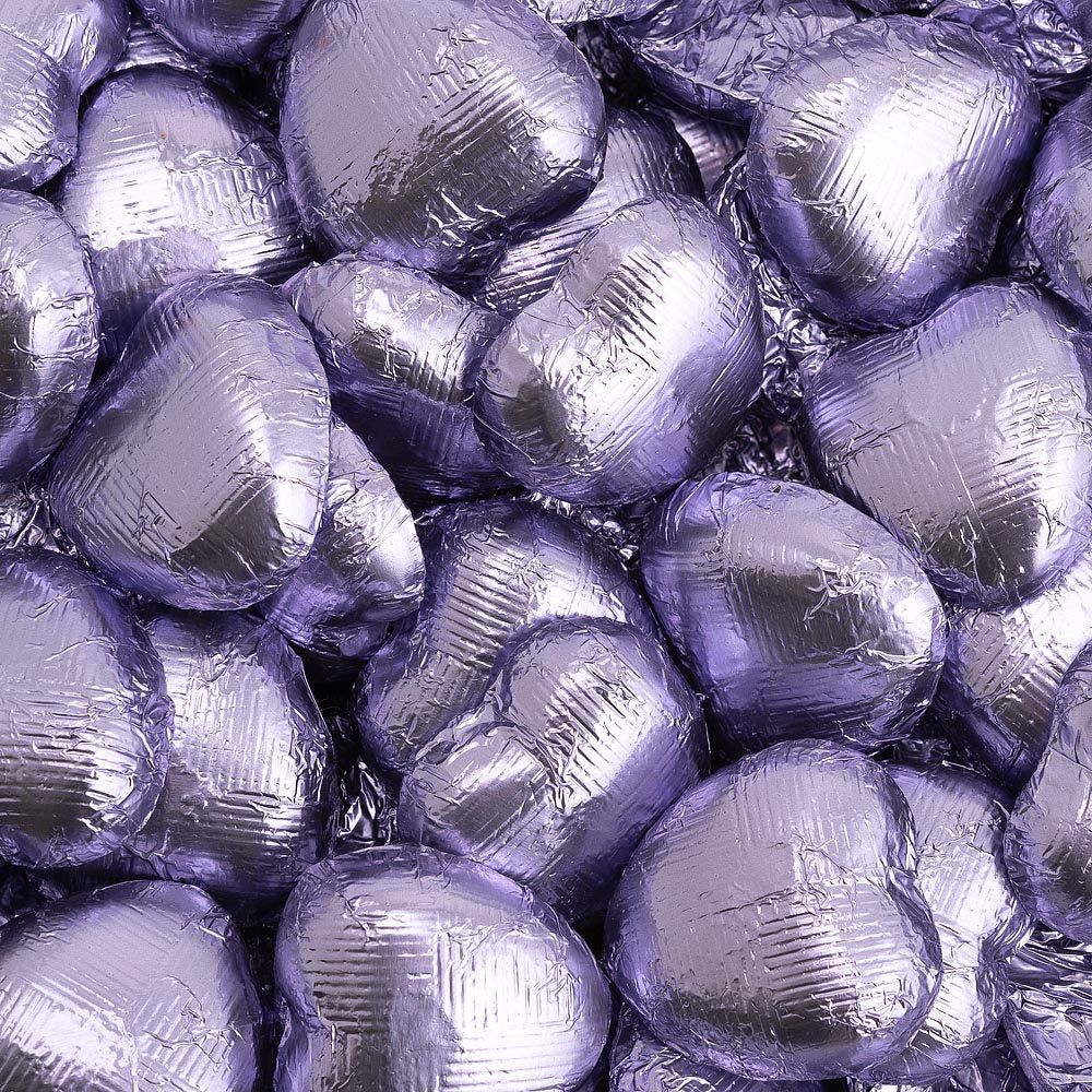 Lilac foil wrapped heart chocolate with Belgian milk chocolate heart