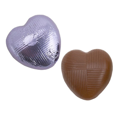 Lilac foil Belgian chocolate heart wedding favours