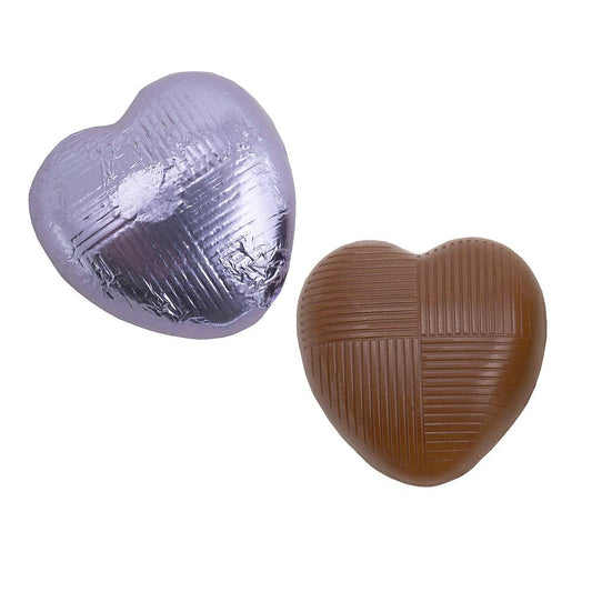 Lilac foil Belgian chocolate heart wedding favours