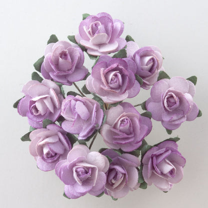 Lilac Purple 15mm wired paper tea roses