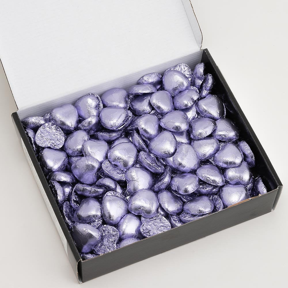 Lilac foil wedding favour chocolates for table decor