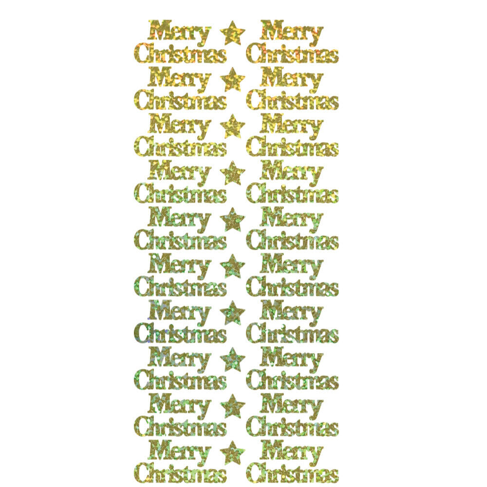 Gold Diamond Sparkle Merry Christmas peel off sticker sheet with 20 greetings
