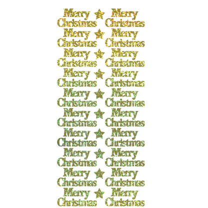 Gold Diamond Sparkle Merry Christmas peel off sticker sheet with 20 greetings