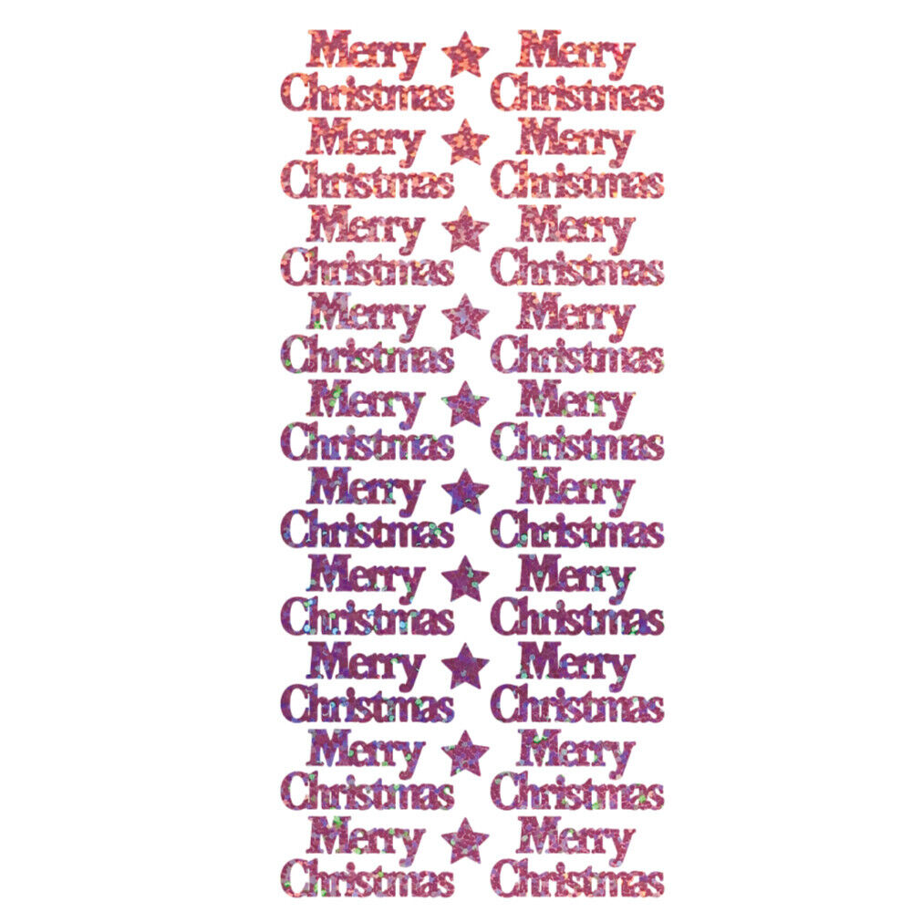 Pink Diamond Sparkle Merry Christmas peel off sticker sheet with 20 greetings