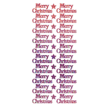 Pink Diamond Sparkle Merry Christmas peel off sticker sheet with 20 greetings