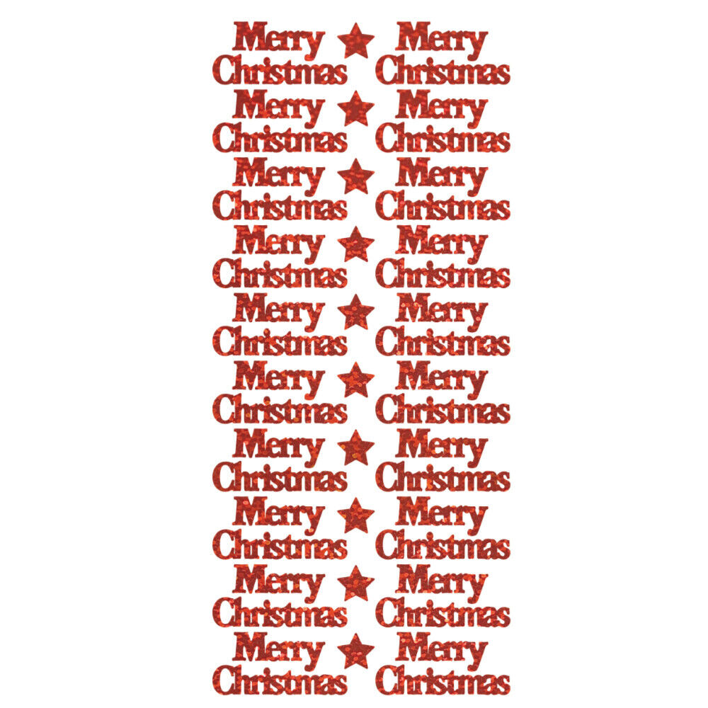 Red Diamond Sparkle Merry Christmas peel off sticker sheet with 20 greetings