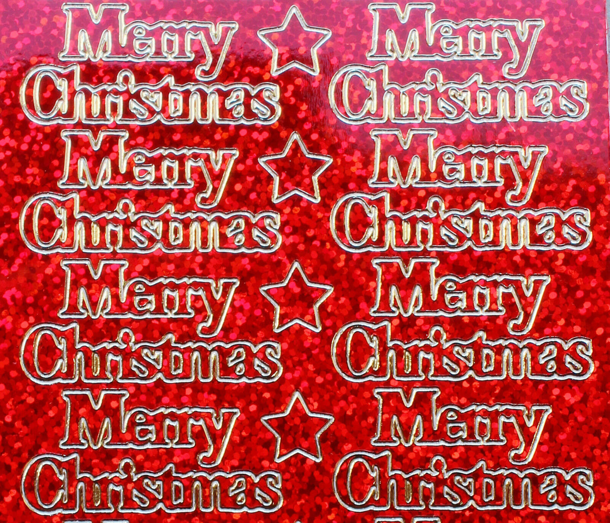 Red Diamond Sparkle Merry Christmas peel off stickers close-up for card making