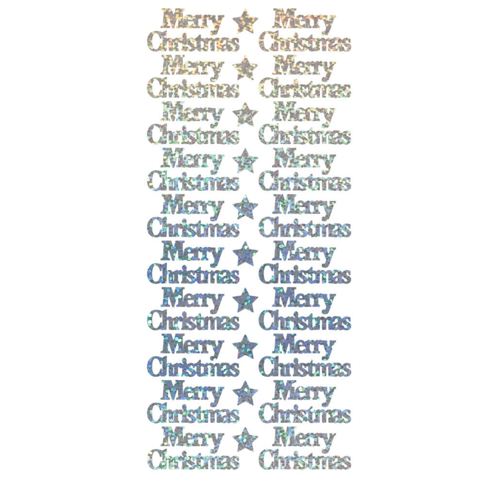 Silver Diamond Sparkle Merry Christmas peel off sticker sheet with 20 greetings