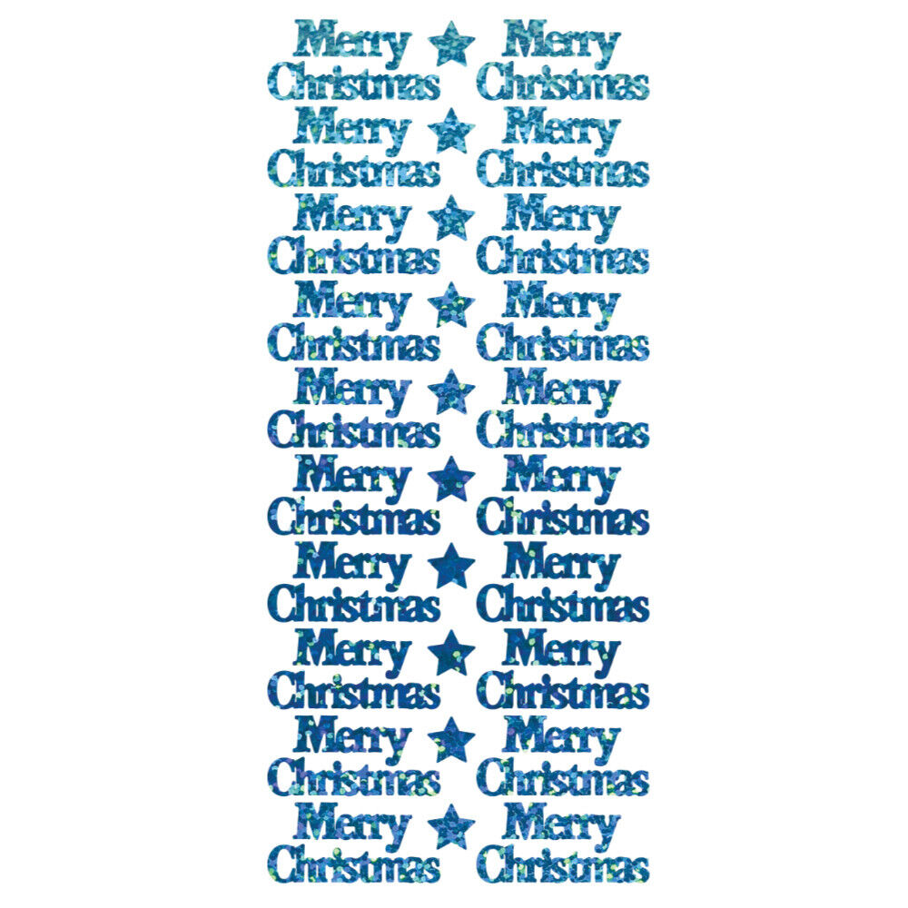 Turquoise Diamond Sparkle Merry Christmas peel off sticker sheet with 20 greetings