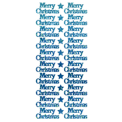 Turquoise Diamond Sparkle Merry Christmas peel off sticker sheet with 20 greetings