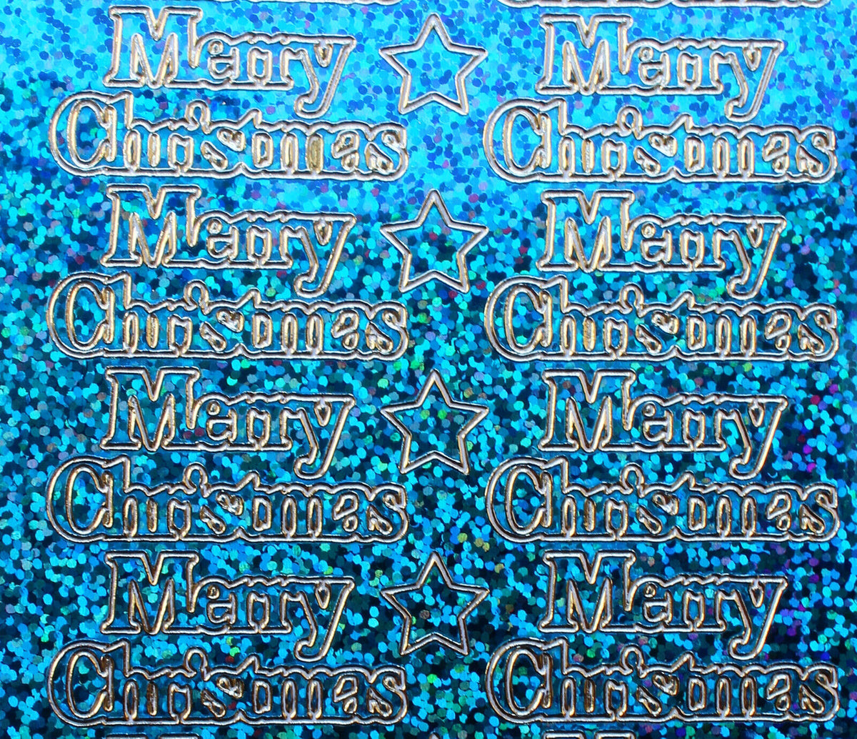 Turquoise Diamond Sparkle Merry Christmas peel off stickers close-up for card making