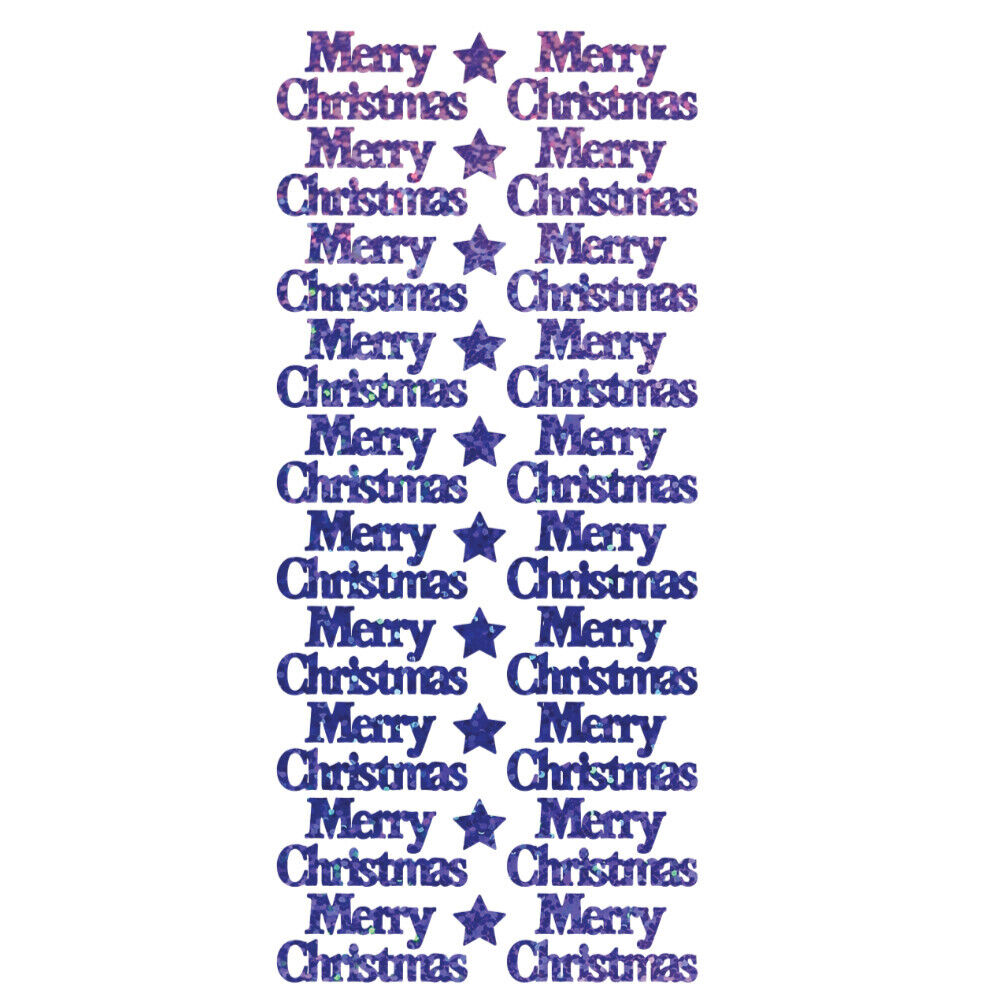 Purple Merry Christmas peel off sticker sheet detail for festive card making