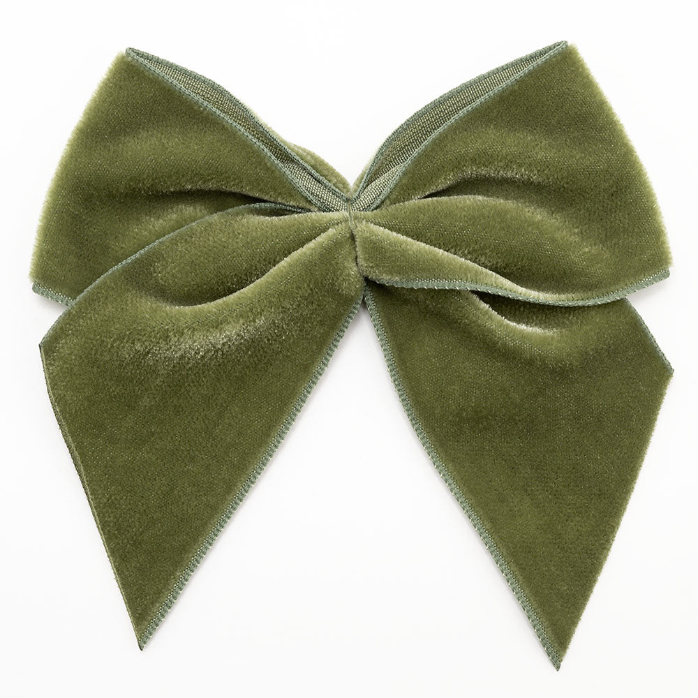 Moss Green 10cm large self-adhesive velvet ribbon bow on a white background