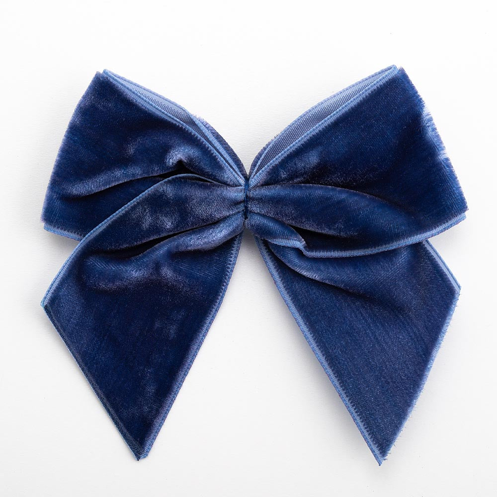 Navy 10cm large self-adhesive velvet ribbon bow on a white background