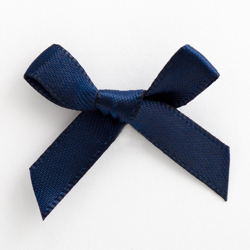 Navy mini satin ribbon bow made from 6mm ribbon, approximately 3cm wide