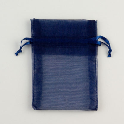 Navy small organza wedding favour bag measuring 7.5 x 10cm