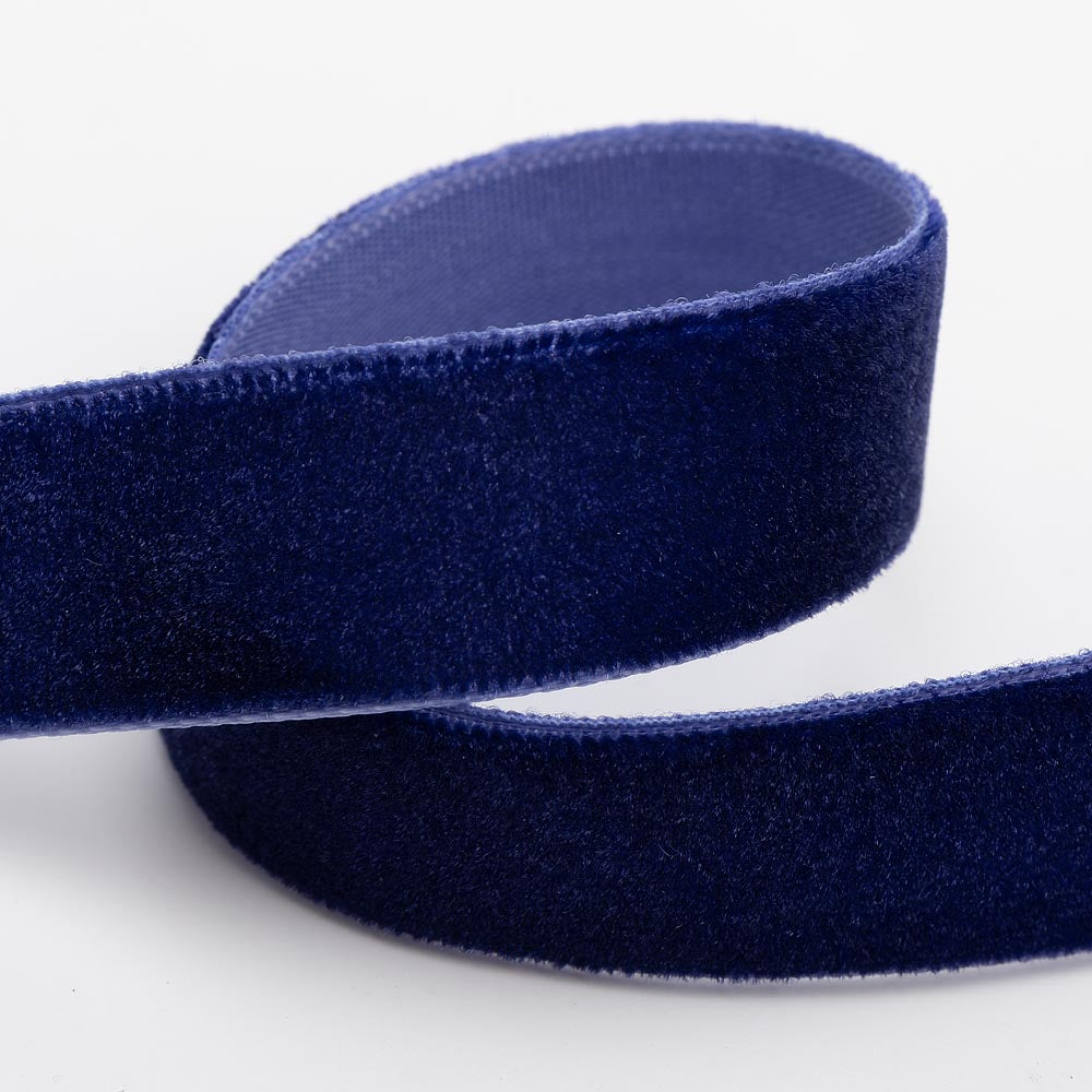 Navy single-face velvet ribbon in 9mm, 16mm and 25mm widths