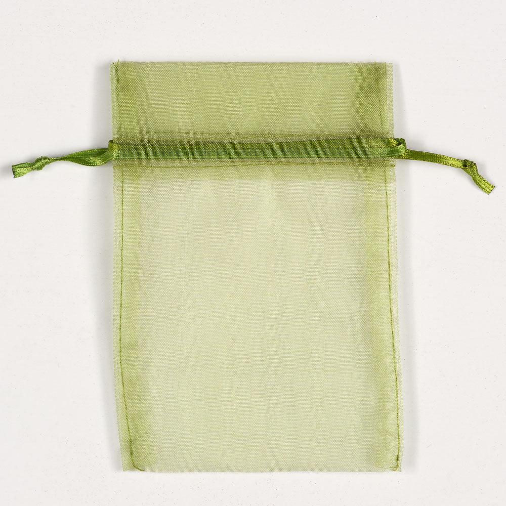 Olive organza favour bag measuring 10 x 12.5cm