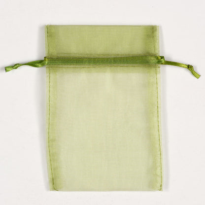 Olive organza favour bag measuring 10 x 12.5cm