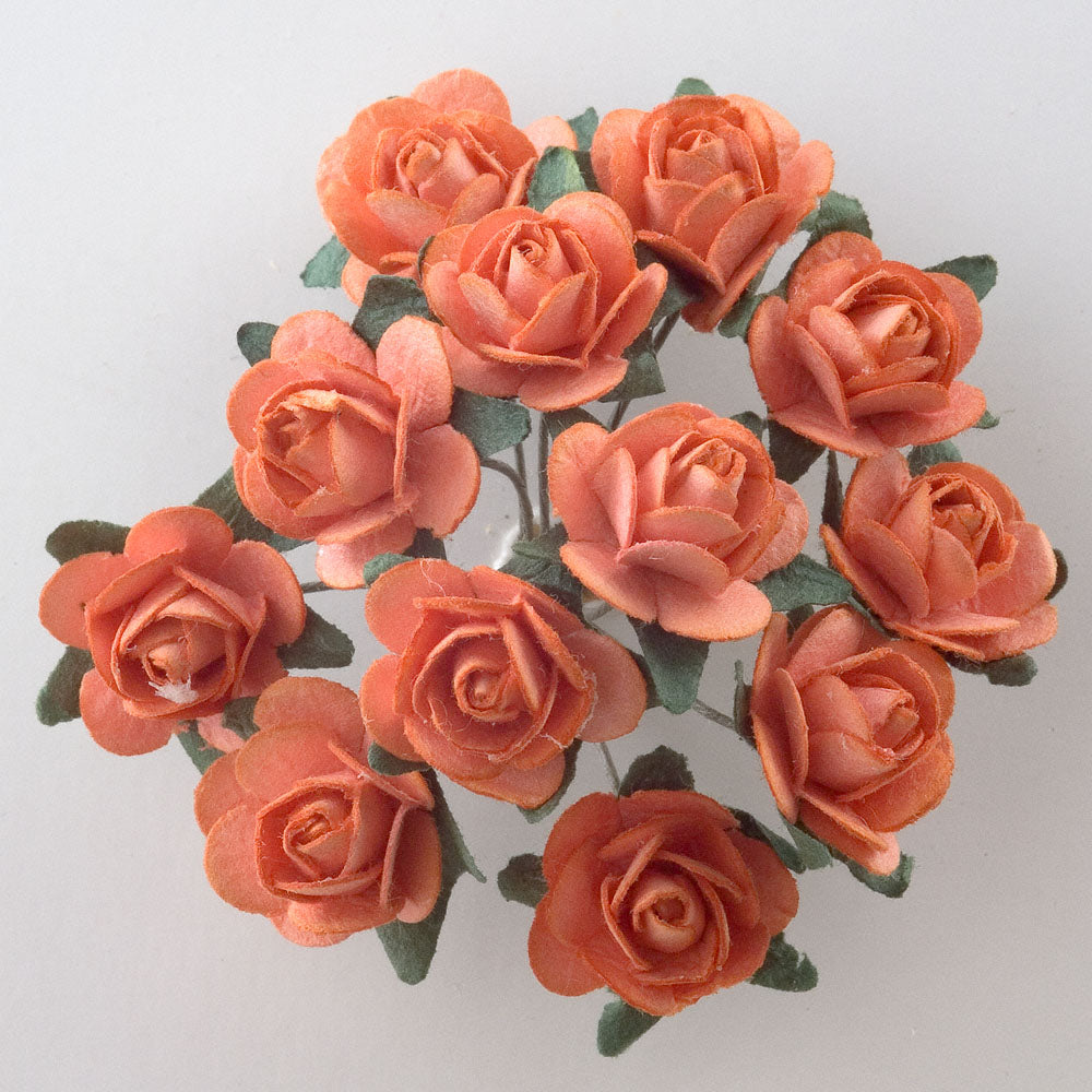 Orange 15mm wired paper tea roses