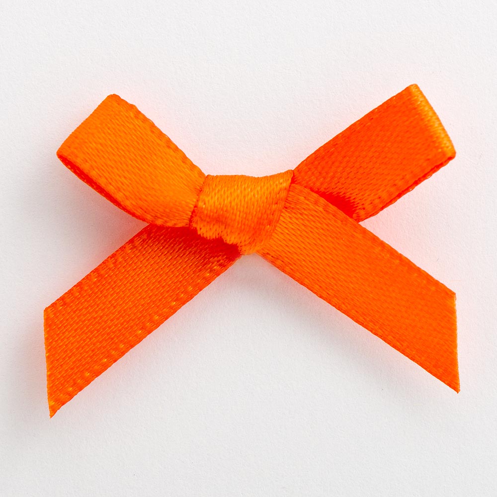Orange mini satin ribbon bow made from 6mm ribbon, approximately 3cm wide