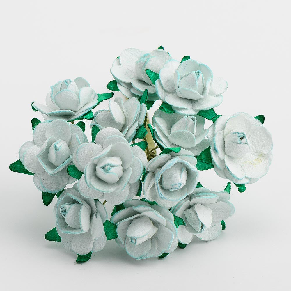 Pale Blue 15mm wired paper tea roses