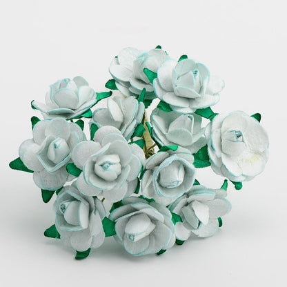 Pale Blue 15mm wired paper tea roses