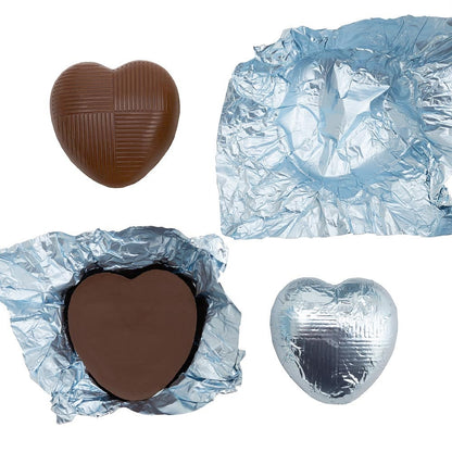 Pale blue foil wrapped heart chocolate with Belgian milk chocolate heart