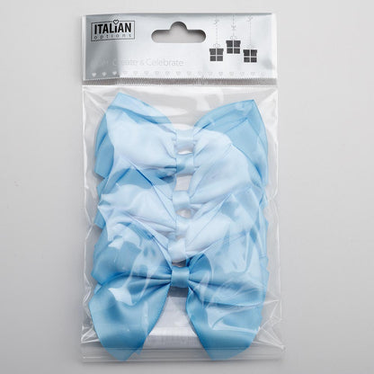 Pack of six pale blue 10cm self-adhesive satin gift bows
