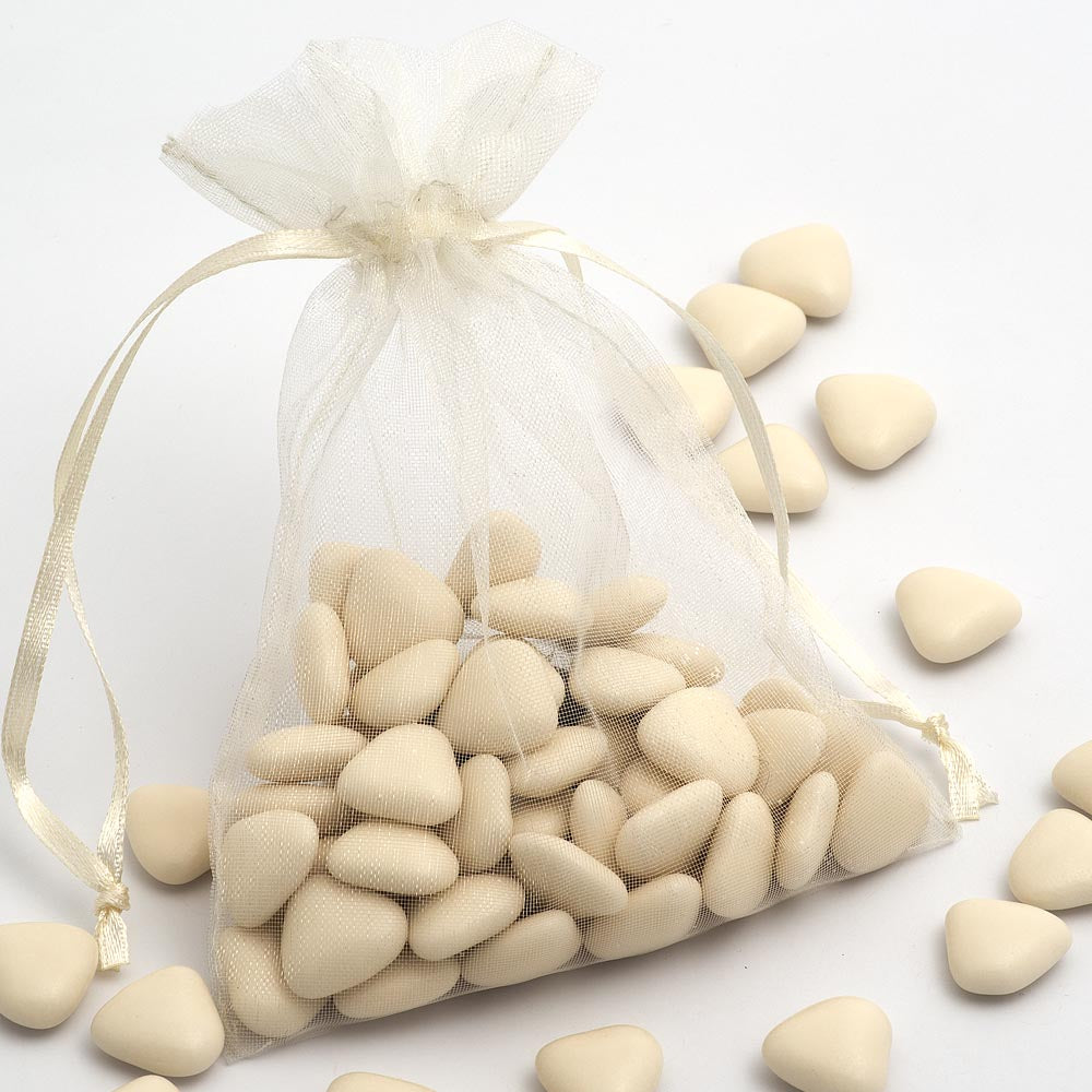 Pale Ivory organza wedding favour bag filled with sweets