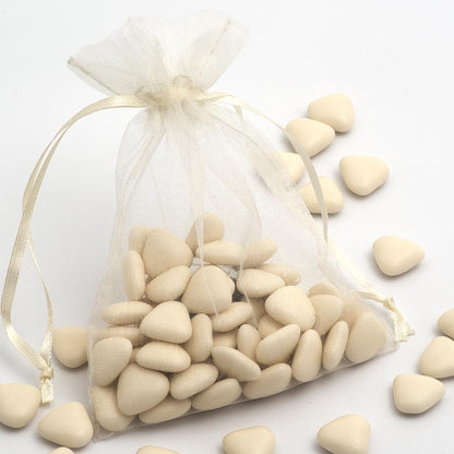 Pale Ivory organza wedding favour bag filled with sweets