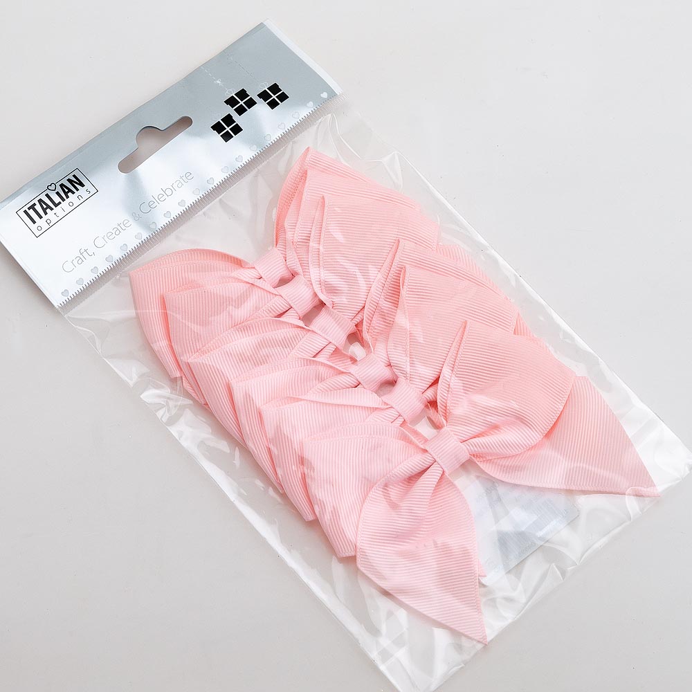 Pack of six pale pink 10cm self-adhesive grosgrain ribbon bows