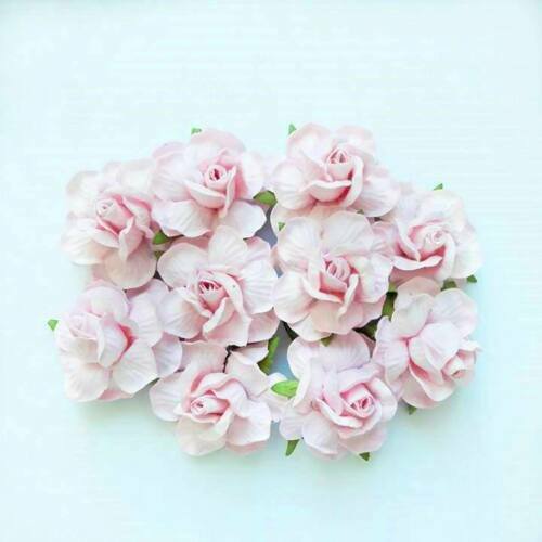 Pale pink 40mm mulberry paper wild rose flowers with flexible wire stems