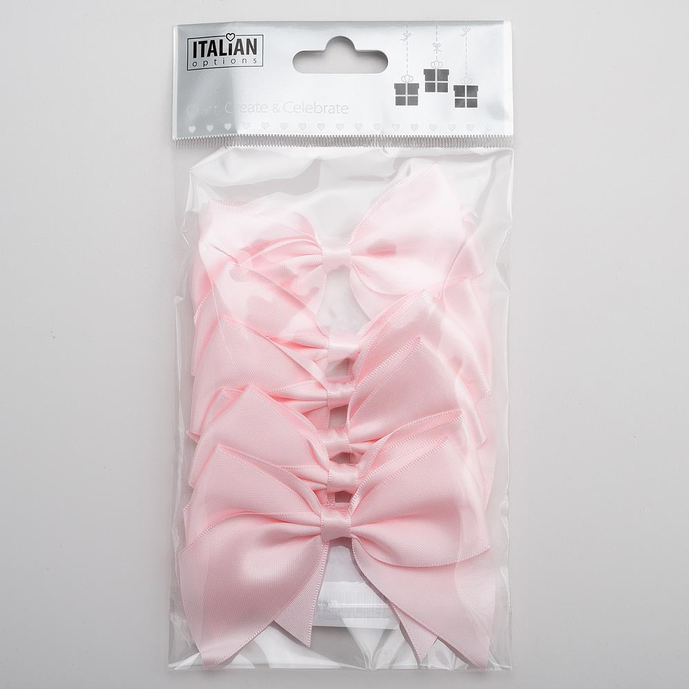 Pack of six pale pink 10cm self-adhesive satin gift bows