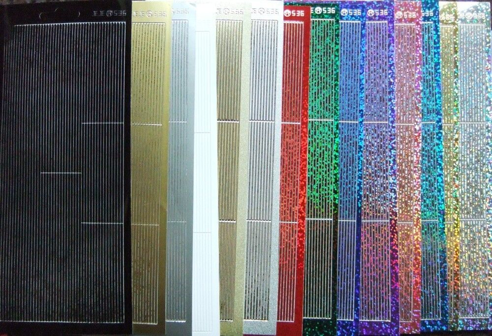 Selection of straight line peel off border stickers in multiple colours including gold, silver and holographic for card making