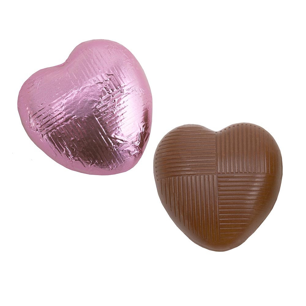 Pink foil Belgian chocolate heart wedding favours