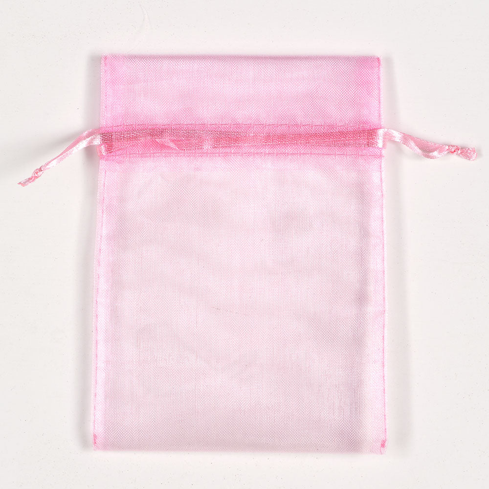 Pink organza favour bag measuring 10 x 12.5cm