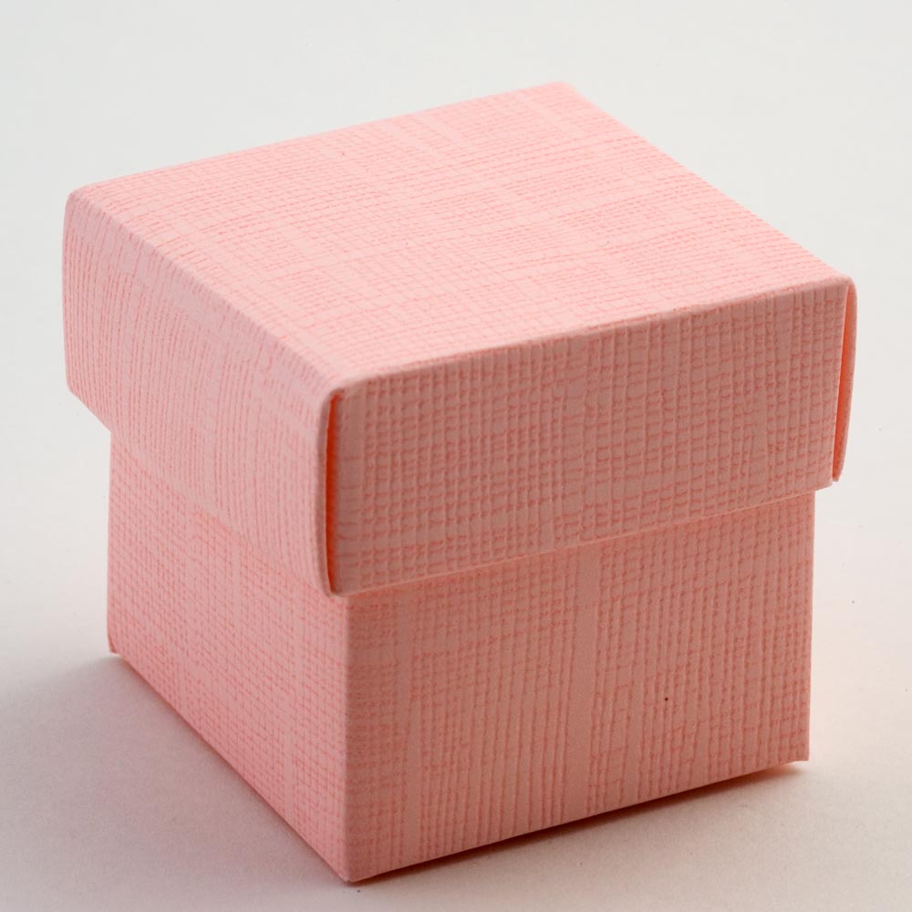 Pink silk-finish square wedding favour box with separate lid
