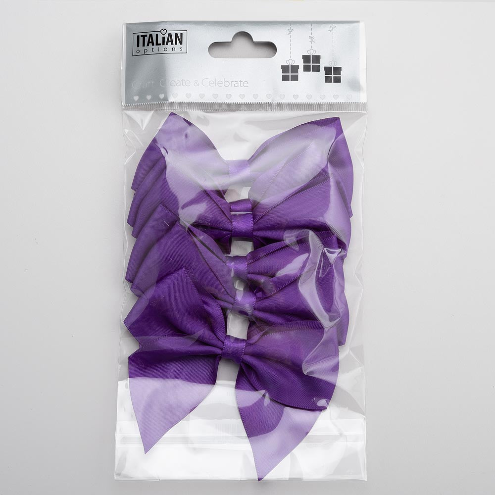 Pack of six purple 10cm self-adhesive satin gift bows