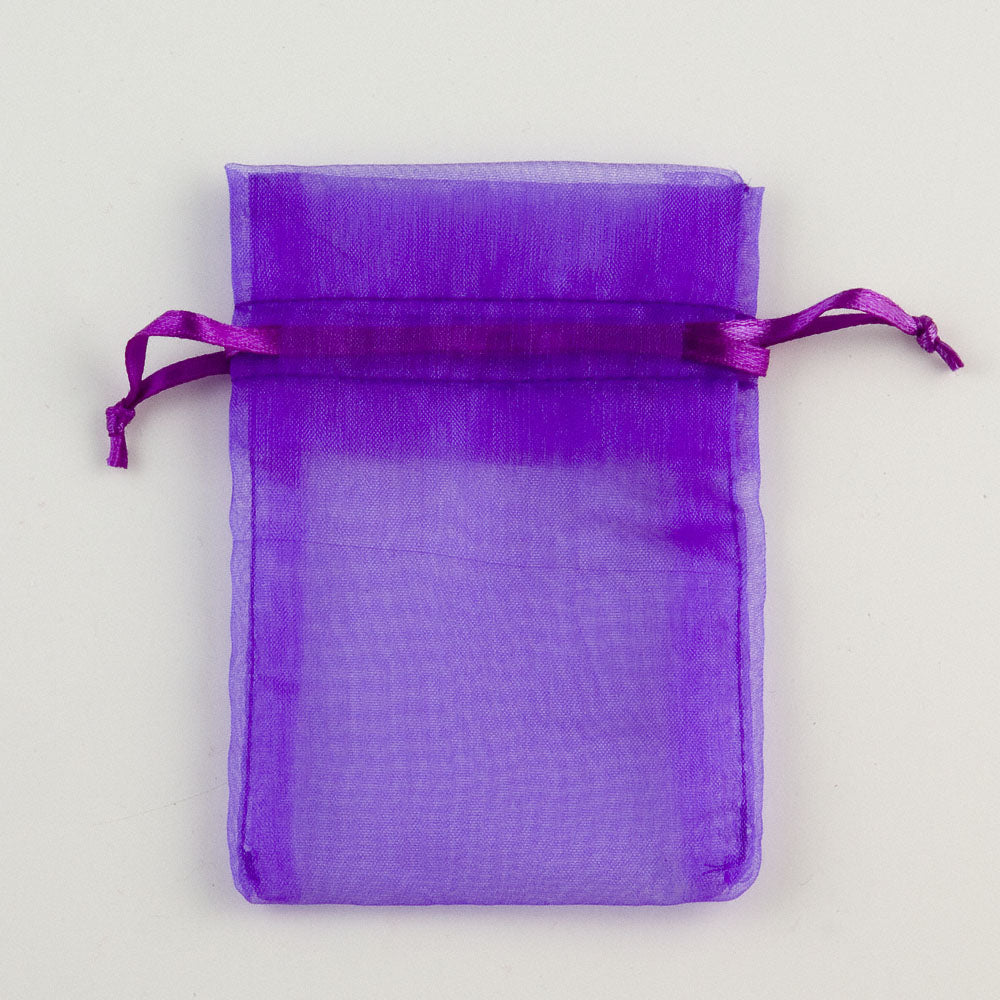Purple small organza wedding favour bag measuring 7.5 x 10cm